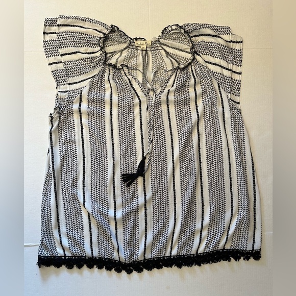 Indigo Rose white & black striped flowy blouse w/black tassels Sz-2X B7 - Picture 9 of 11